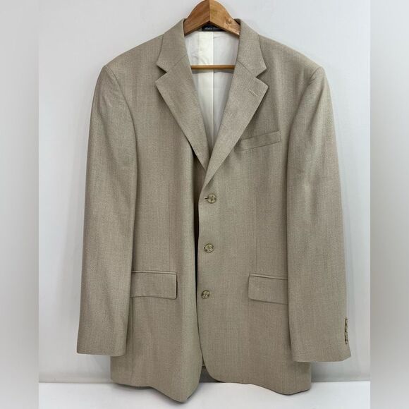 Vintage Oscar de la Renta 3 Button Sport Coat, Beige Silk-Wool Blazer - Picture 3 of 11